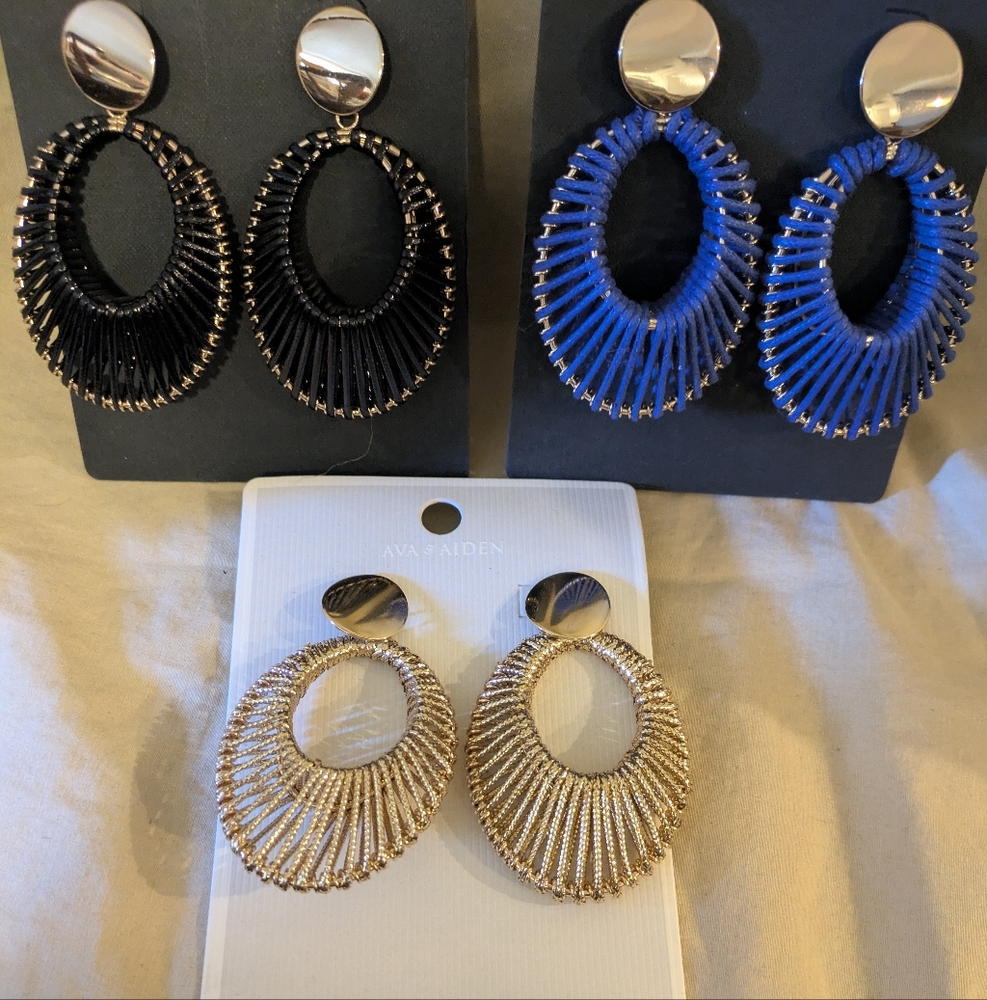 Ava & Aiden Lightweight Summer Vacation Statement Hoop Earrings 3 Pair New